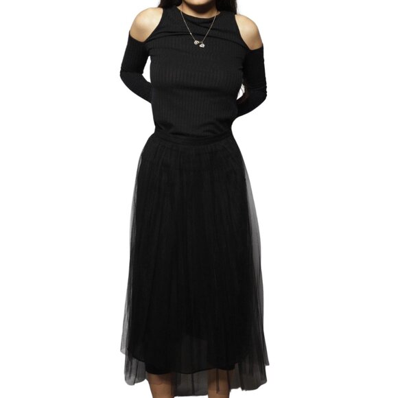 NWT VERSACE Black Tulle Pleated Midi Skirt Sheer 2017 Sz 46 - Picture 1 of 6